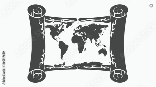 Vintage world map on ancient scroll with elegant design