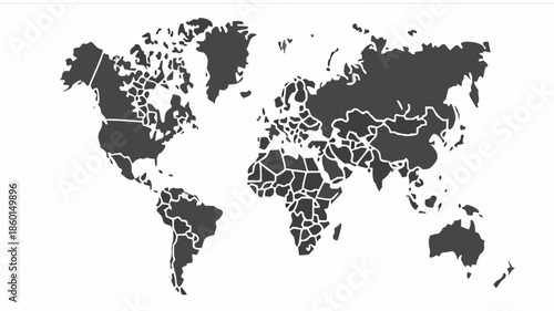 Dark gray world map with white outlines on clean white background