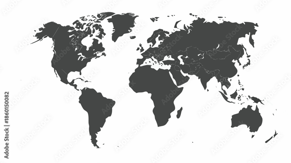 Fototapeta premium Dark gray world map on white background for global business and travel
