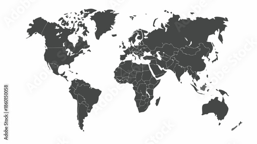 Dark gray world map on white background for global business and travel