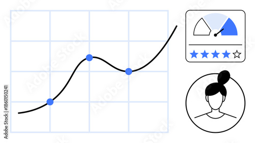 Data visualization. Line chart analytics trends with user profile and performance ratings. Data insights enhance decision-making and performance evaluation for businesses, marketing, and strategy