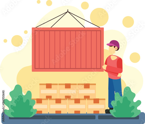 Cargo container delivery service with stacked boxes illustration