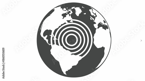 Global seismic activity concept with concentric waves on Earth
