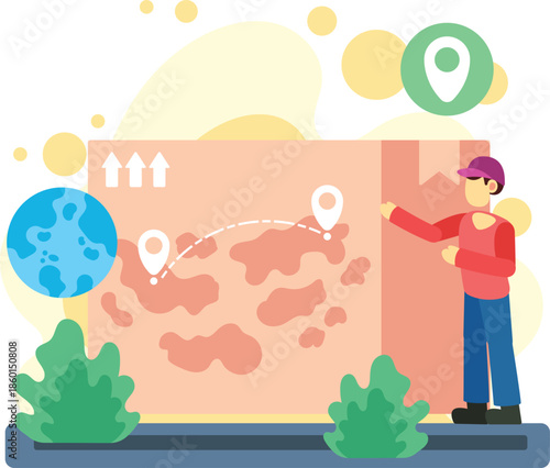 Logistics route planning with map and location markers illustration