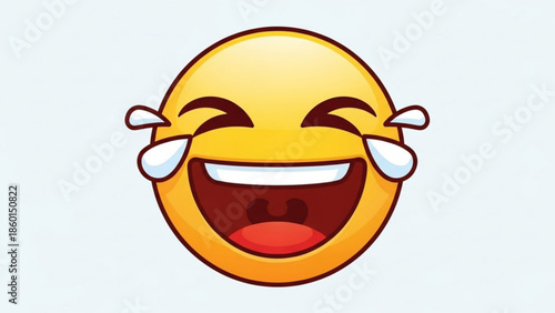 Laughing face emoji with tears of joy on a light blue background