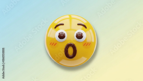 A surprised emoji face with raised eyebrows and blush on a colorful gradient background