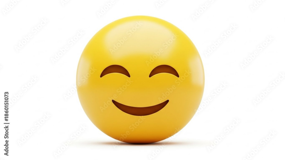Fototapeta premium Smiling face emoji with closed eyes on a white surface with a subtle shadow