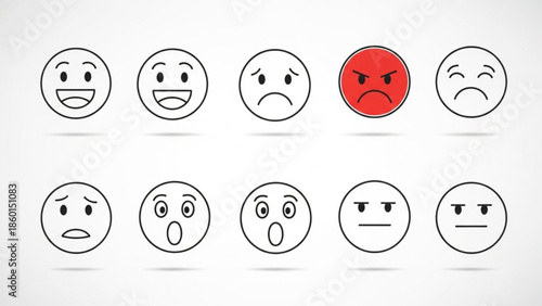 A set of various emoticon faces with different expressions and emotions