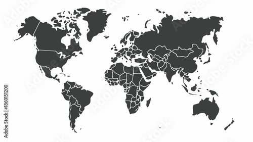 Detailed world map with country borders on white background