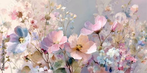 Vibrant tropical hibiscus flowers and exotic green leaves watercolor illustration set