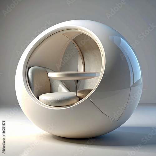 Futuristic Pod Chair with Integrated Table