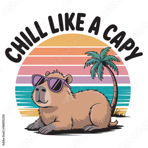 Chill like a capy ready for summer relaxation with palm tree vector