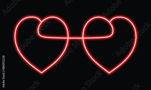 Intertwined glowing red hearts symbolizing eternal love and deep connection on a black background