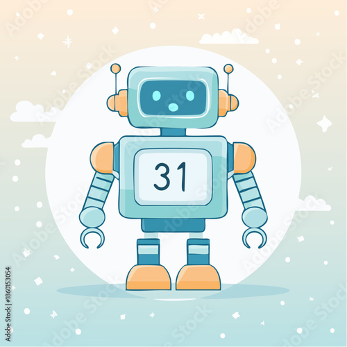 Wallpaper Mural Cartoon robot with number 31 on its chest, standing in front of a white circle. Torontodigital.ca