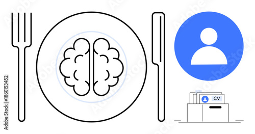 Brain concept. Brain linked to education, job preparation, and personal development. Brain icon explores career readiness and cognitive growth. Useful for education, human resources, skills training