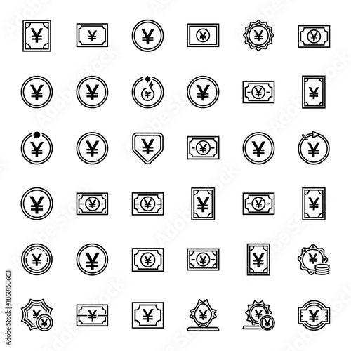 Collection of Yen Currency Icons Set Japanese Money Symbol for Financial Services and Economic Concepts