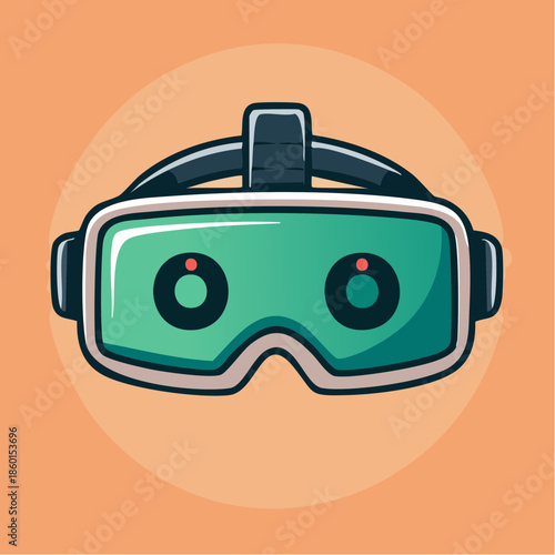 Wallpaper Mural Cartoon illustration of a green and white virtual reality headset with a dark gray strap on an orange background. Torontodigital.ca