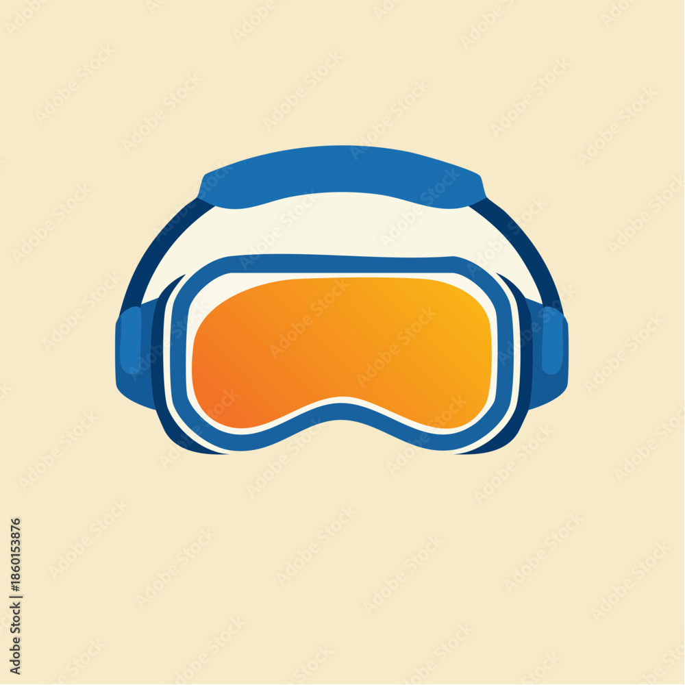 custom made wallpaper toronto digitalIllustration of virtual reality headset with blue frame and orange lenses on a beige background.