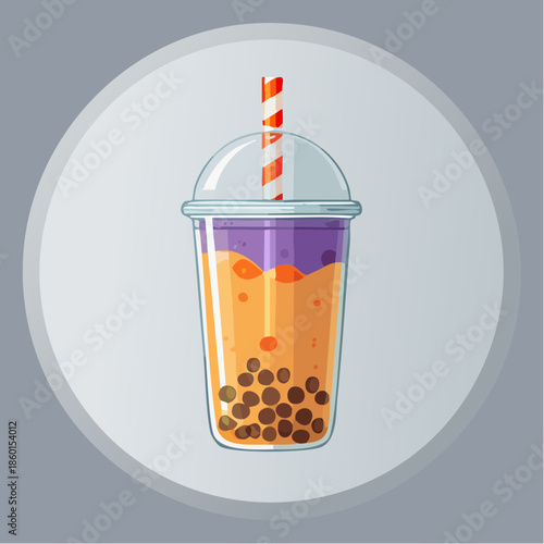 Wallpaper Mural Illustration of a bubble tea drink with tapioca pearls and a striped straw. Torontodigital.ca