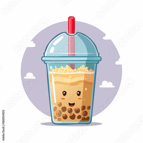 Wallpaper Mural Cute cartoon bubble tea with tapioca pearls and a happy face. Torontodigital.ca