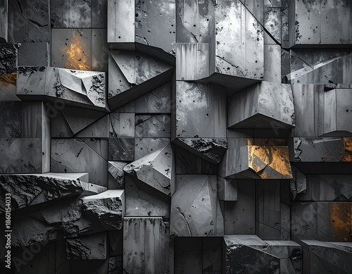 Geometric Concrete Texture with Golden Inlays
