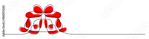 Minimalist gift box with ribbon one line drawing vector illustration