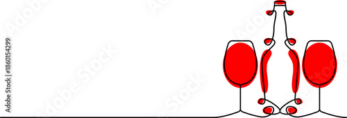 Simple soft drink bottle and glass one line drawing minimalist vector illustration