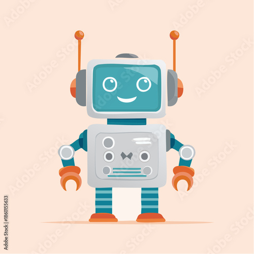 Wallpaper Mural Cartoon robot with a smiling face and orange accents on a peach background. Torontodigital.ca