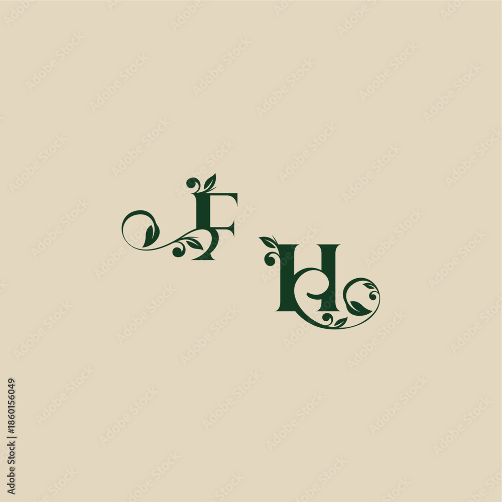 Ταπετσαρία wedding organic logo with monogram and leaf letter concept of elegant beautifull