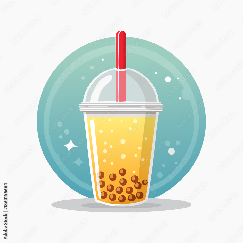 custom made wallpaper toronto digitalIllustration of a cup of bubble tea with tapioca pearls and a red straw.