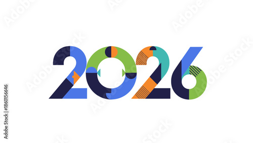 Wallpaper Mural A colorful graphic representation of the year 2026 viewed from a straightforward perspective Torontodigital.ca