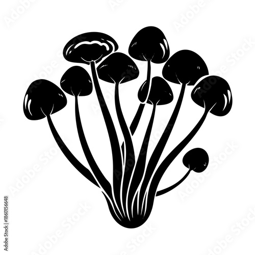 Vector illustration of a poisonous red toadstool mushroom and a bouquet of white snowdrops in a green autumn forest nature scene