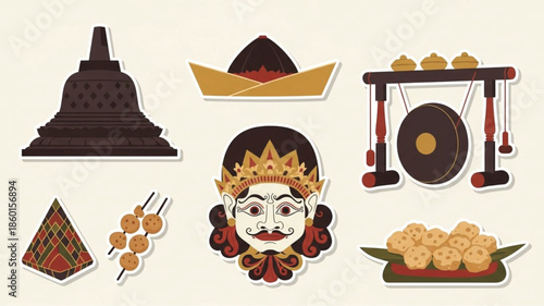 Cultural Mosaic: Explore a collection of distinctive cultural elements. This illustration showcases a curated array of artifacts.