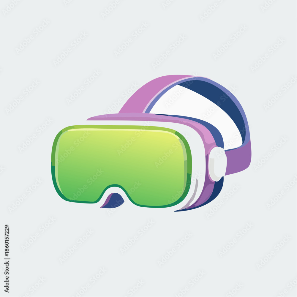 custom made wallpaper toronto digitalIllustration of a virtual reality headset with green lenses and purple and white accents.