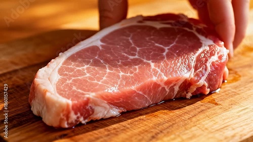 Wallpaper Mural Raw pork chop on wooden cutting board Torontodigital.ca