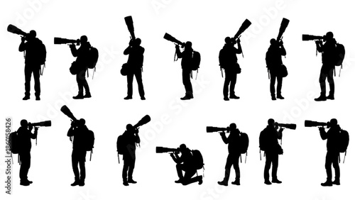 Multiple Silhouettes of a Photographer with Camera and Backpack
