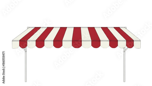 Classic Red and White Striped Awning Graphic for Storefront or Cafe Shelter Design Element