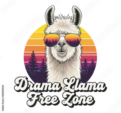 Drama llama free zone cool animal with sunglasses sunset graphic design