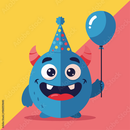 A Halloween cartoon monster eating a candy art vector illustration.