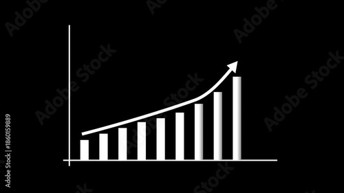 Increasing business graph chart icon animation. Business development graph chart showing marketing sales. Success, Business growth graph concept.
