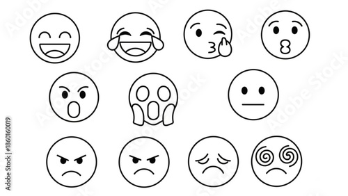 A set of various emoticon faces with different expressions and emotions