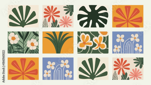 Vibrant floral patterns with colorful flowers and leaves