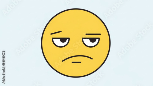 Yellow emoticon face with a displeased expression on a light blue background