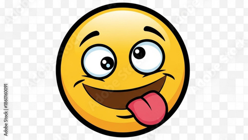 A cartoon emoji face with a cheeky expression sticking out its tongue playfully