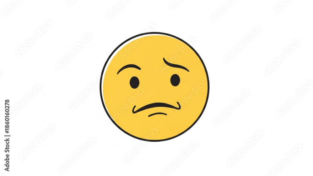 Fototapeta premium A yellow emoticon with a frowning face and raised eyebrows