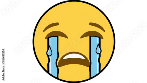 Crying face emoticon with tears of sadness and distress