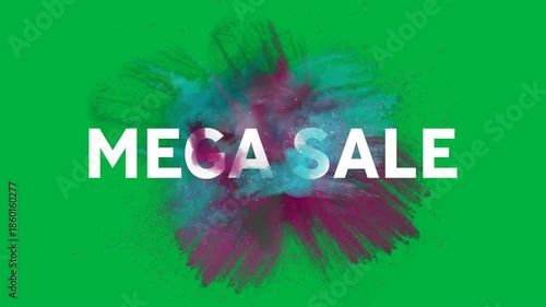 Animation of mega sale text with colorful smoke on black background