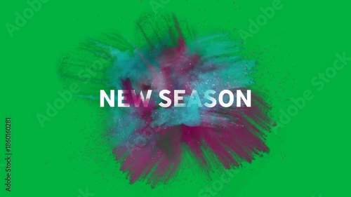 Animation of new season text with colorful smoke on black background