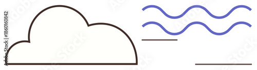 Cloud outline paired with blue wavy lines symbolizing wind or airflow. Ideal for weather, nature, simplicity, environmental topics, air quality, minimal design, and concepts of movement. A simple