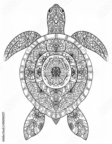 Intricate Mandala Turtle Line Art Illustration